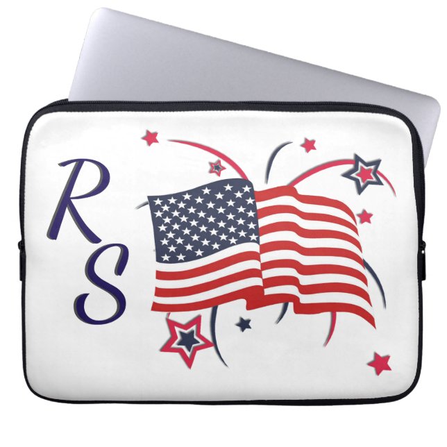 Housse Pour Ordinateur Portable Drapeau américain et feux d'artifice (Devant)
