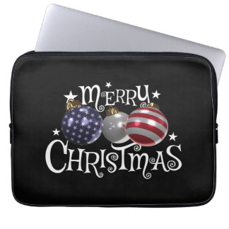 Housse Pour Ordinateur Portable Drapeau Américain Joyeux Noël Arbre Boules US Patr