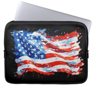 Housse Pour Ordinateur Portable Drapeau américain USA Aquarelle 4 juillet