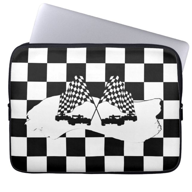 Housse Pour Ordinateur Portable Drapeau Checker et voitures de course (Devant)