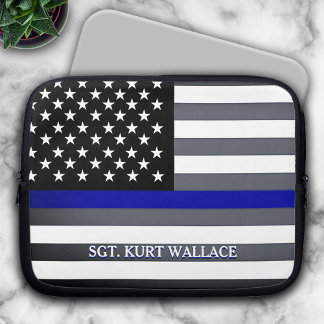 Housse Pour Ordinateur Portable Drapeau de police de la ligne bleue mince