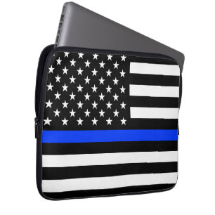 Housse Pour Ordinateur Portable Drapeau de police de la ligne bleue mince