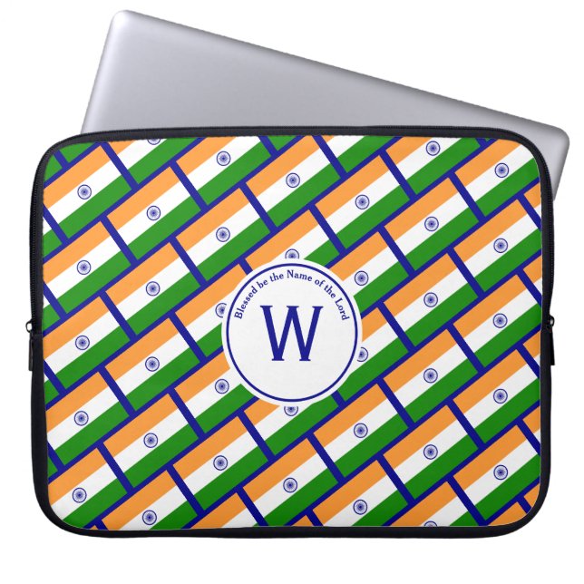 Housse Pour Ordinateur Portable DRAPEAU INDIEN Écriture Customisée Élégante BLEU (Devant)