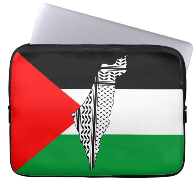 Housse Pour Ordinateur Portable Drapeau palestinien et carte avec Motif Keffiyeg (Devant)