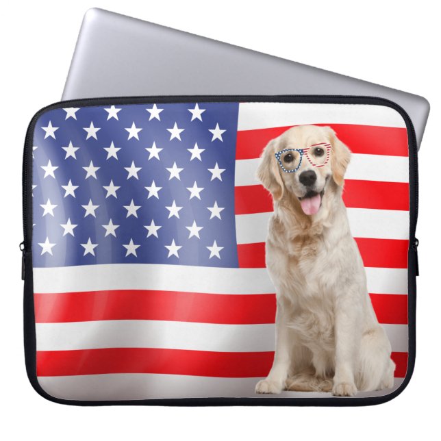 Housse Pour Ordinateur Portable Drapeau Patriotique Golden Retriever (Devant)