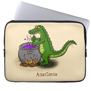 Housse Pour Ordinateur Portable Drôle alligator vert cuisine dessin animé