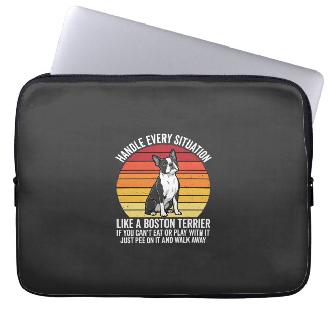 Housse Pour Ordinateur Portable Drôle attitude de Boston Terrier Rétro (Devant)