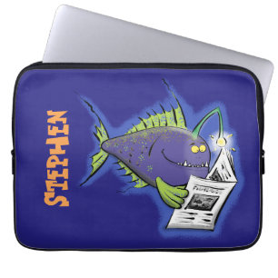 Housse Pour Ordinateur Portable Drôle caricature de poisson de pêcheur
