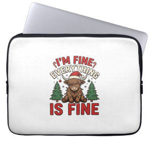 Housse Pour Ordinateur Portable Drôle de Noël Highland Cow Je vais bien Tout va bi