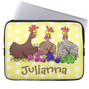 Housse Pour Ordinateur Portable Drôle dessin animé de poulets de tricot