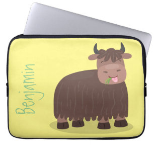Housse Pour Ordinateur Portable Drôle joyeux yak mangeant de l'herbe dessin d'illu