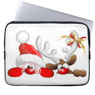Housse Pour Ordinateur Portable Drôle Père Noël et Reindeer Cartoon Ornement Magne