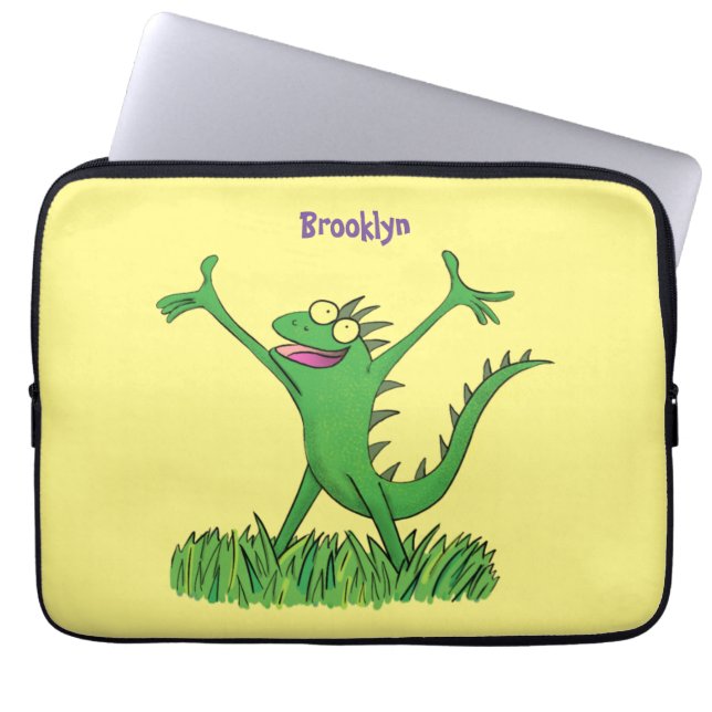 Housse Pour Ordinateur Portable Drôle vert souriant animé lézard d'iguane (Devant)
