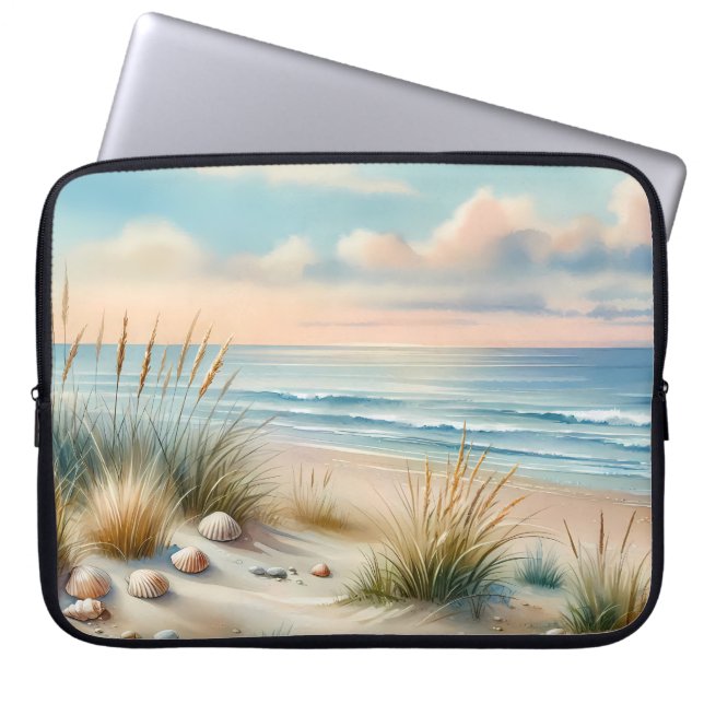 Housse Pour Ordinateur Portable Dunes côtières pastel à l'aquarelle (Devant)