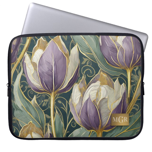 Housse Pour Ordinateur Portable Dusty Purple Tulip Dream - Botanical Monogram (Devant)