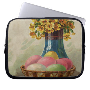 Housse Pour Ordinateur Portable Easter Basket Eggs Flowers Antique