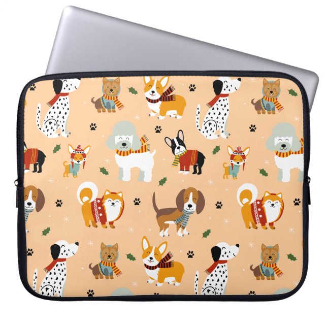 Housse Pour Ordinateur Portable Écharpes festives d'hiver pour chiots (Devant)