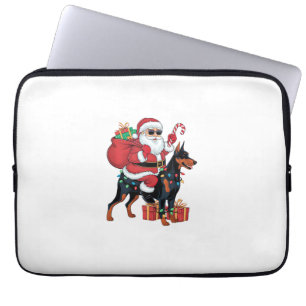 Housse Pour Ordinateur Portable Éclairage de Noël Père Noël équitation Doberman Pi