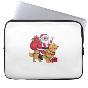 Housse Pour Ordinateur Portable Éclairage de Noël Père Noël équitation Golden Retr