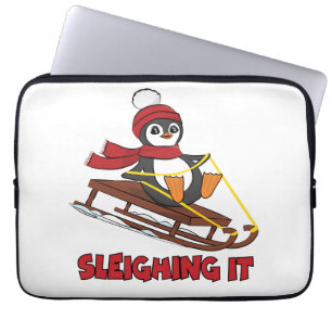 Housse Pour Ordinateur Portable Éclairage - Neige Dormant mignon Pingouin hiver