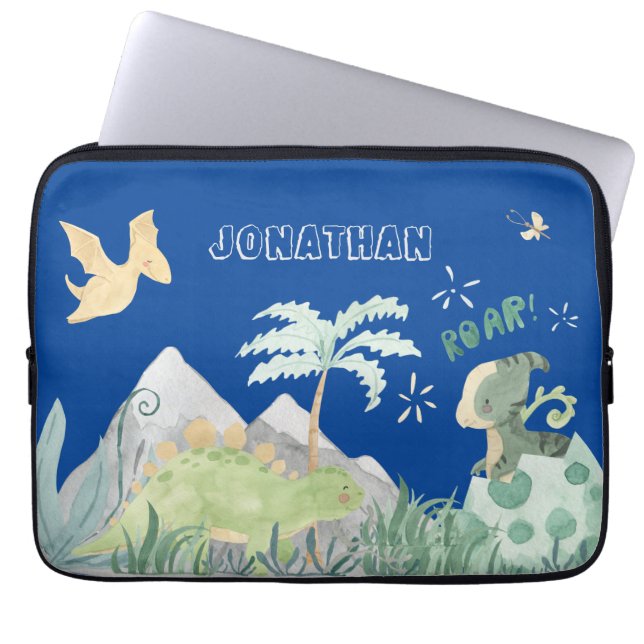 Housse Pour Ordinateur Portable École Bleue Cute Dinosaur (Devant)