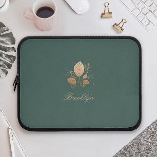 Housse Pour Ordinateur Portable Écriture Élégante Nom Personnalisé Rose Fleur Or
