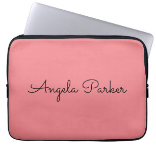 Housse Pour Ordinateur Portable Écriture manuscrite Nom professionnel simple rose