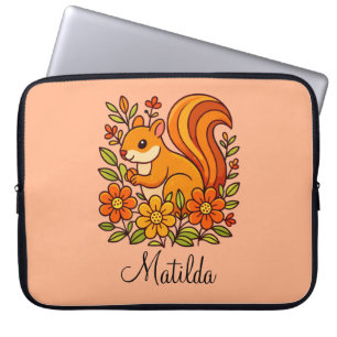 Housse Pour Ordinateur Portable Écureuil et fleurs personnalisés