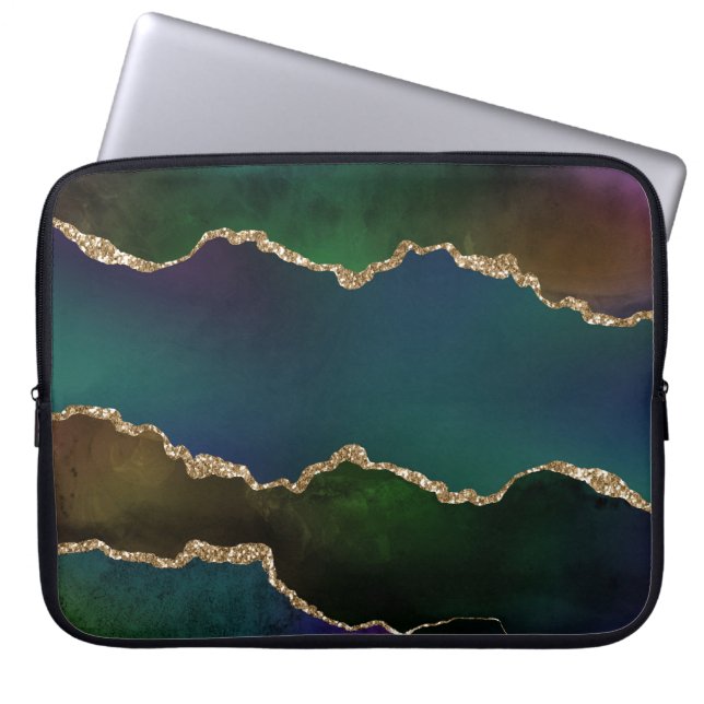 Housse Pour Ordinateur Portable Edgy Agate | Sombre Moody Jewel Tone Mystic Turquo (Devant)