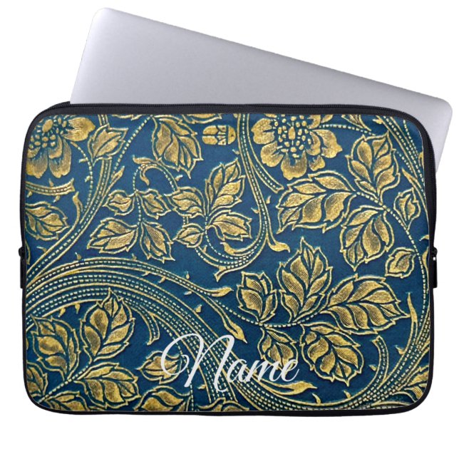 Housse Pour Ordinateur Portable Élégance Bleue Dorée (Devant)