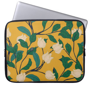 Housse Pour Ordinateur Portable Élégance florale : Motif feuillus Vintage.