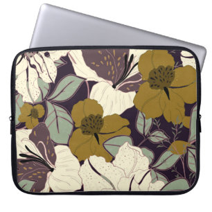 Housse Pour Ordinateur Portable Élégance florale, motif vintage.