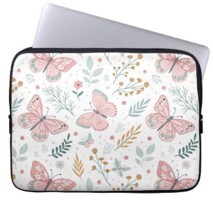 Housse Pour Ordinateur Portable Élégance Florale Papillon Jardin Botanique Pastel