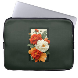 Housse Pour Ordinateur Portable Élégant Art Floral Orange et Blanc  