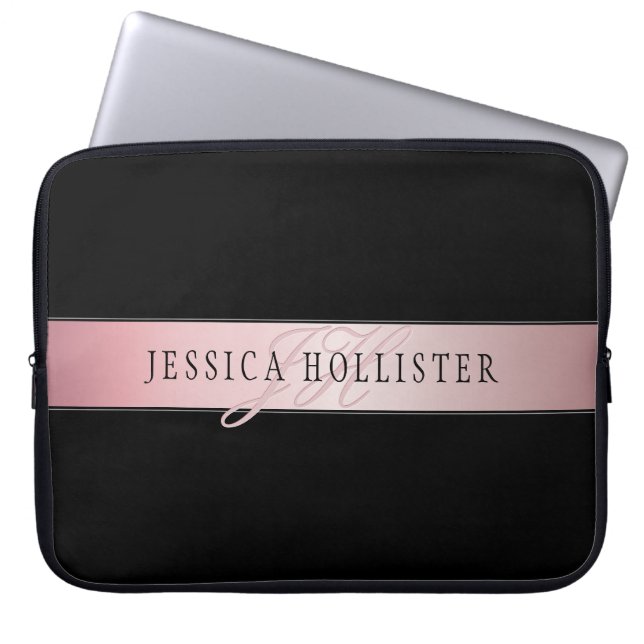 Housse Pour Ordinateur Portable Elégant Blush Faux Rose Gold | Nom et initiales (Devant)