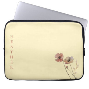 Housse Pour Ordinateur Portable Élégant Boho Aquarelle Fleur Sauvage Blush Beurre