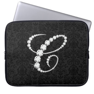 Housse Pour Ordinateur Portable Élégant Diamants-Monogramme D'Étincelle Initiale C