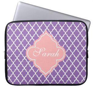 Housse Pour Ordinateur Portable Élégant et moderne monogramme de quatrefoil violet