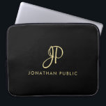 Housse Pour Ordinateur Portable Élégant Faux Gold & Black Typographie Monogramme<br><div class="desc">Typographie Or Faux moderne Modèle Black Electronics Sac / Tablette & Ordinateur Coques / Neoprène Portable Manche 15 pouces.</div>