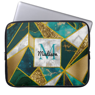 Housse Pour Ordinateur Portable Elégant faux or turquoise géométrique