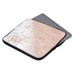 Housse Pour Ordinateur Portable Élégant faux rose en or confetti image en marbre