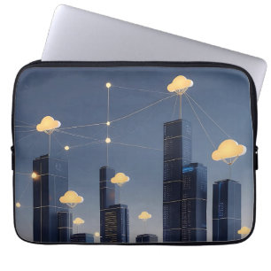 Housse Pour Ordinateur Portable Élégant filaire futuriste Smart City - brillant