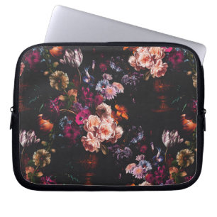 Housse Pour Ordinateur Portable Élégant floral vintage sombre burgundy