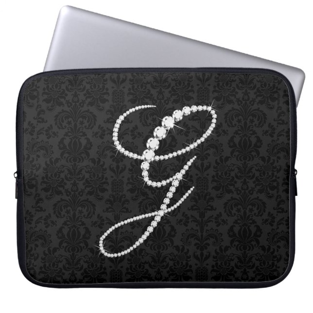 Housse Pour Ordinateur Portable Élégant G étincelant Diamants-Monogramme (Devant)
