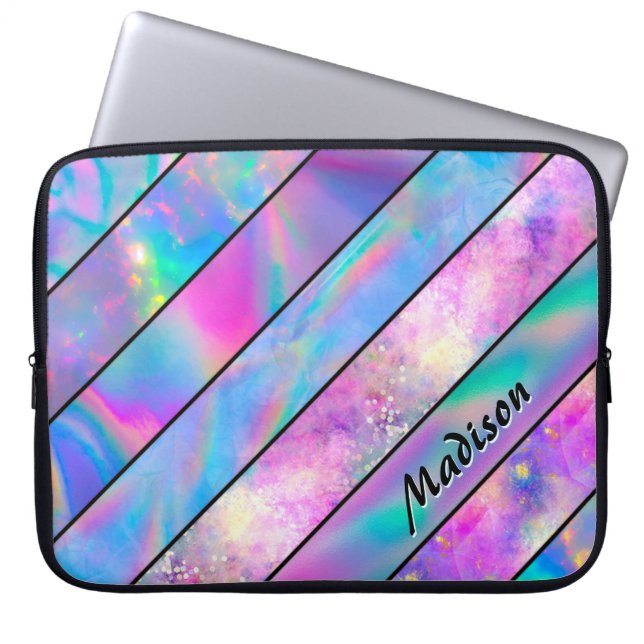 Housse Pour Ordinateur Portable élégant holographique chic rose bleu (Devant)