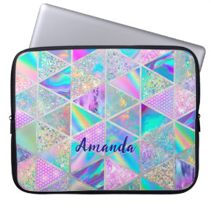 Housse Pour Ordinateur Portable Elégant holographique tendance faux argent géométr