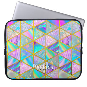 Housse Pour Ordinateur Portable Elégant holographique tendance faux or géométrique