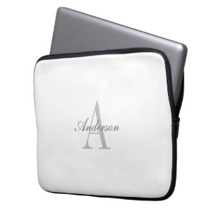 Housse Pour Ordinateur Portable Élégant Monogramme blanc et gris