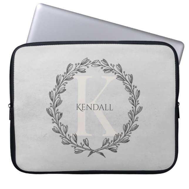 Housse Pour Ordinateur Portable Élégant monogramme de couronne | Gris (Devant)
