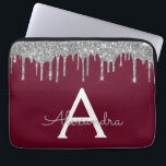 Housse Pour Ordinateur Portable Élégant Monogramme de Parties scintillant argentée<br><div class="desc">Faux Bourgogne et Argent Déchirant Parties scintillant Fille moderne et élégant et Éclairé Coque Monogramme Élégant. Ce coque peut être customisé pour inclure votre nom initial et prénom.</div>